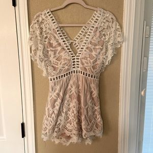 White and nude lace romper, worn a few times
